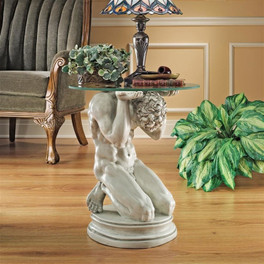 Neoclassical Male Plant Stand WIth Planter and Light on Top