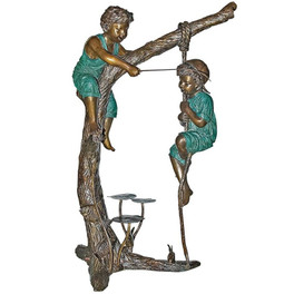 Fisherman 2 Boys Tree Bronze Statue