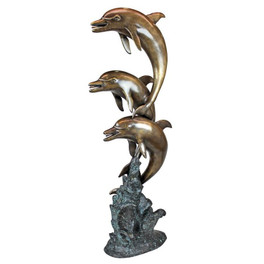 Triple Leaping Dolphins Cast Bronze Garden Statue