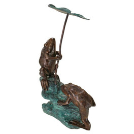 Lily Pad Umbrella Frogs Bronze Garden Statue Side View