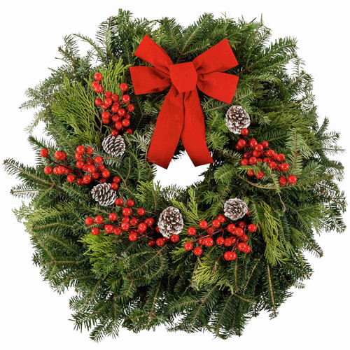 22 Fresh Christmas Wreath With Pinecones & Berries