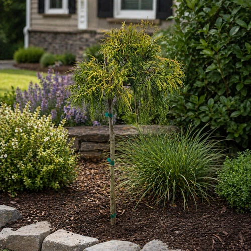 Sungold False Cypress Tree Form in garden setting