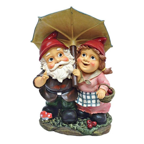Rainy Day Gnomes Under an Umbrella Garden Statue