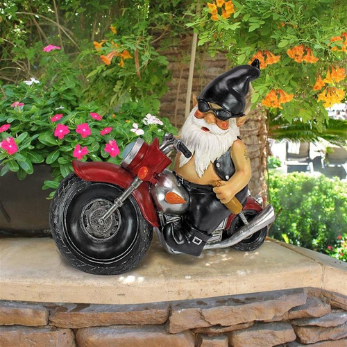 Axle Grease Biker Gnome Statue in the Garden