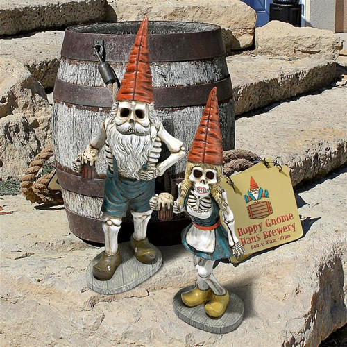 Bavarian Oktoberfest Skeleton Garden Gnome Statues Outside