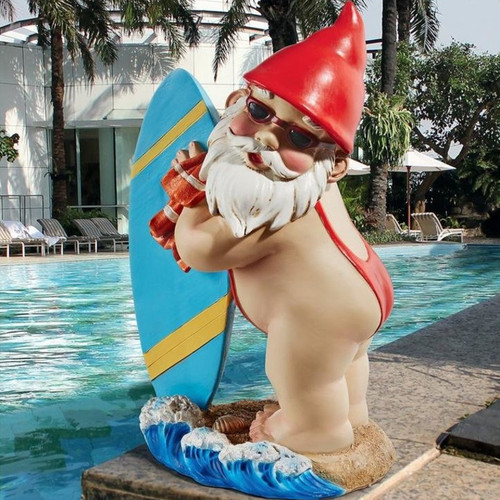 The Shredder Surfer Dude Gnome Statue in the Garden