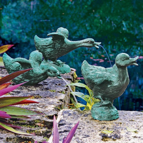 The Lindell Pond Bronze Ducks Spitting Garden Statue Collection