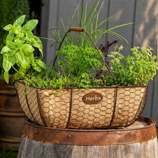 Rustic Herb Basket with Burlap Liner