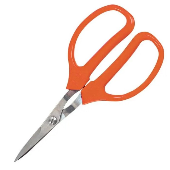 Hand shears orange handle close-up