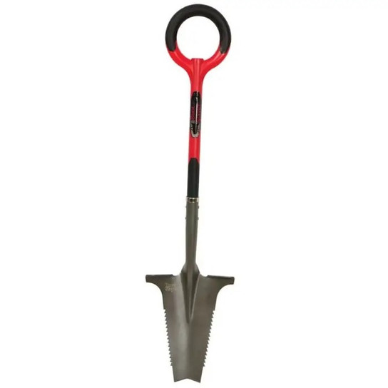 Spade serrated drain spade with D-handle