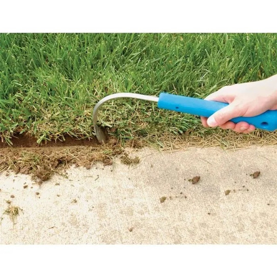 Weeder blue-handled crack weeder in use