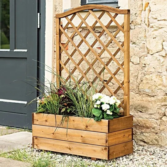 Planter wooden trellis planter with flowers