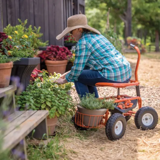 Garden Scoot, Steel Frame with Flat-Free Tires Pulling Weeds