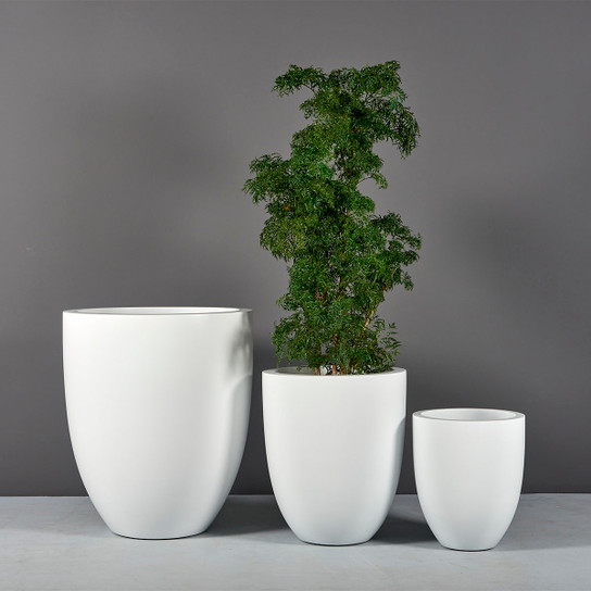 Valencia Tall Round Tapered Planters with plants