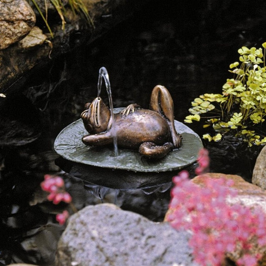 Spitting Frog on Lily Pad Bronze Garden Statue