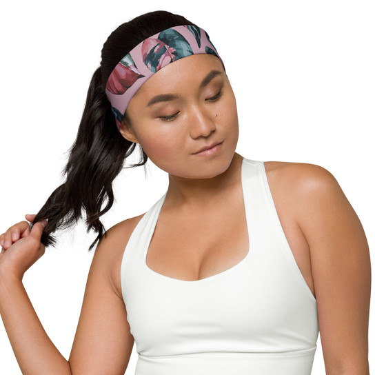 Pink Princess Philodendron Headband -  All Over Print Headband White Right Front