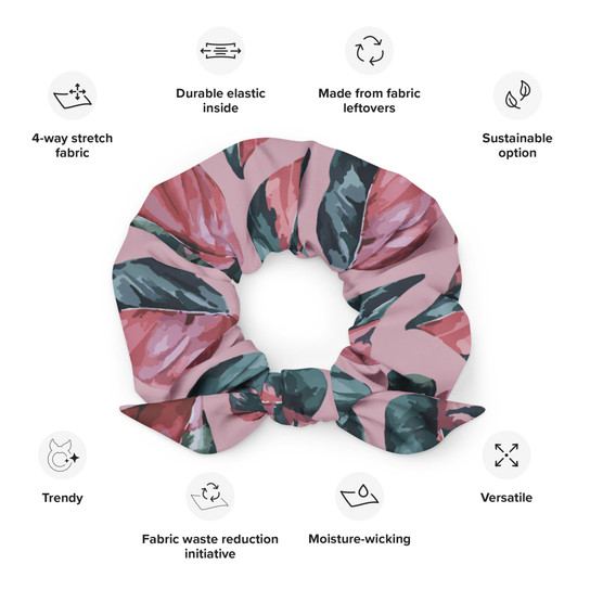 Pink Princess Philodendron Recycled Scrunchie -  All Over Print Recycled Scrunchie White Front