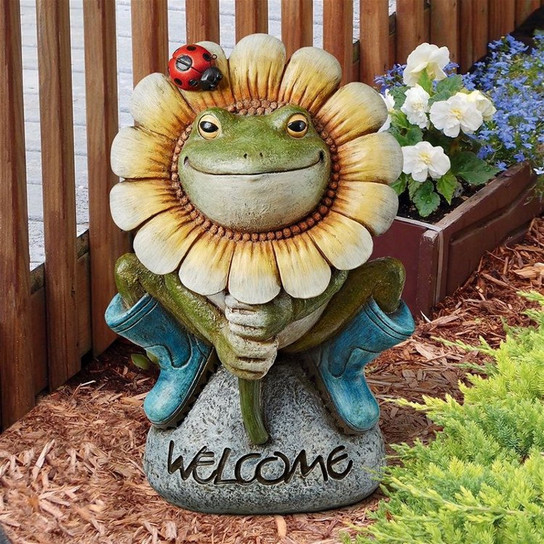 Flowery Frog Welcome Statue in the Garden
