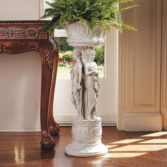 Chatsworth Manor Sculptural Neoclassical Pedestal Urn Planter Inside by the Window