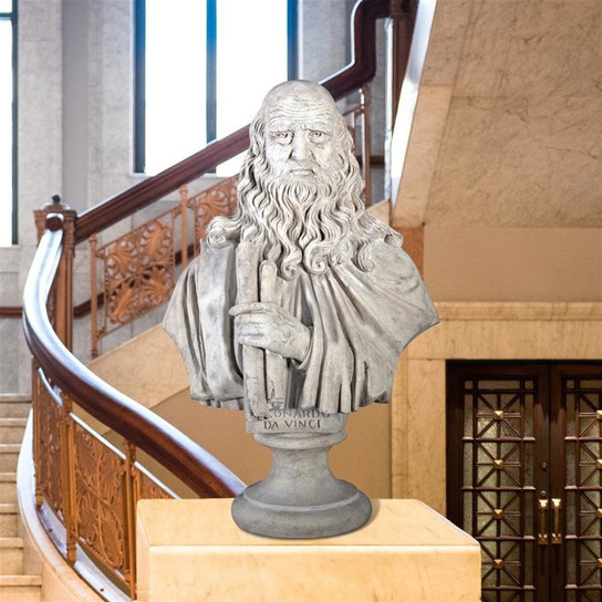 Leonardo da Vinci Grand Bust Statue Indoors