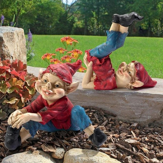 Eccentric Elf Garden Gnome Statues Outside