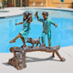 Adventure Boy Girl Log Cast Bronze Garden Statue on the Patio