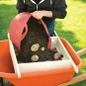 Sifter screened soil in wheelbarrow