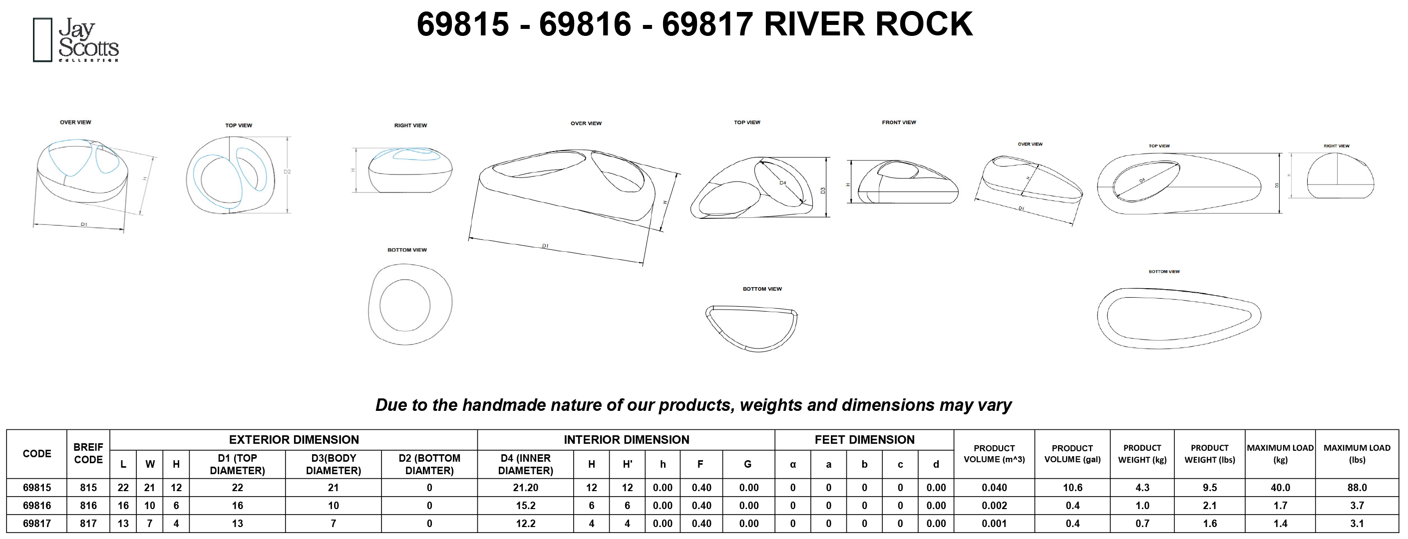 River Rock Planter (Small) Dimensions