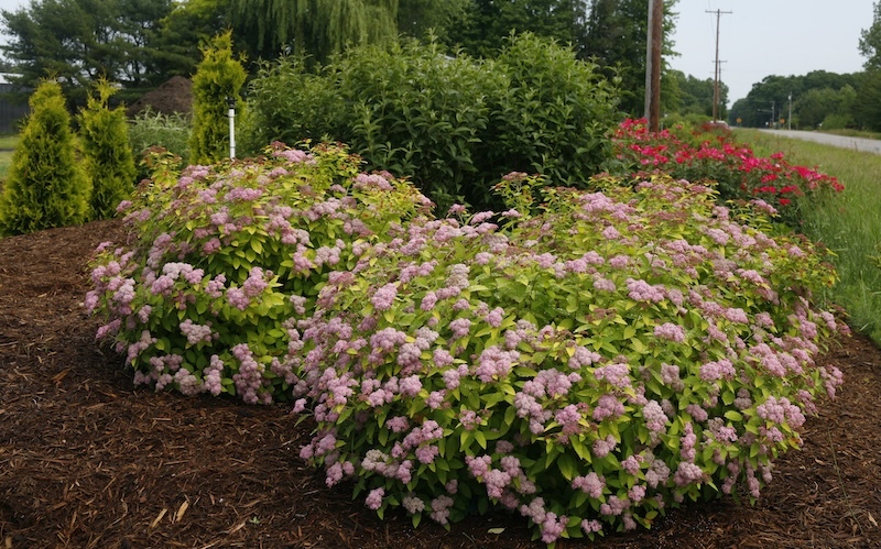 Double Play Big Bang spirea growing in a landscape bed