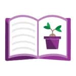 Icon of book with picture of a young plant growing in a pot