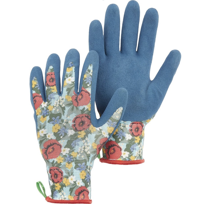 Floral Blue Large Latex Dip Garden Gloves | Plant Addicts