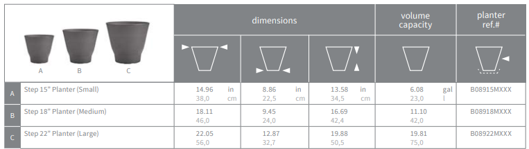 Flex Step Planter Sizes and Dimensions