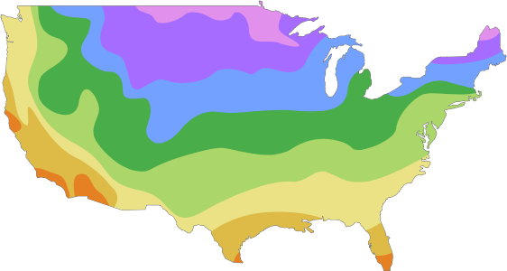 US plant hardiness zone map
