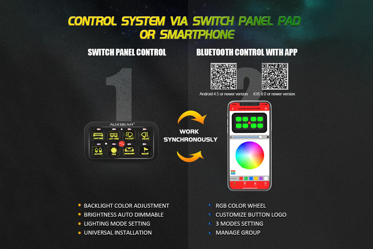 Multifunction RGB Switch Panel with Bluetooth Controls