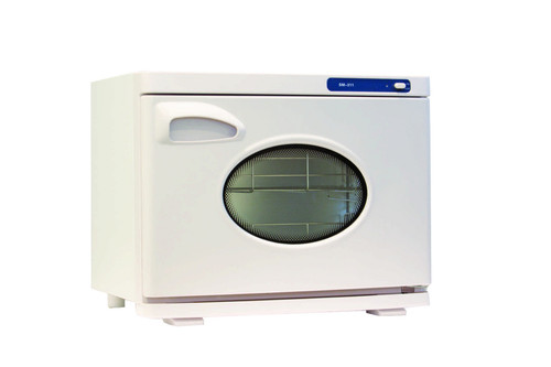 Beauty hot towel cabinet with 18 litre capacity for professional salon use, UV hot towel warmer cabinet holding up to 36 facial towels, Salon towel warmer with temperature control and side opening door, Professional spa hot towel cabinet for facial and massage treatments, Beauty towel warmer unit with internal shelving and viewing window
