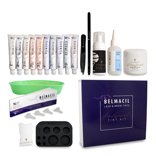 Belmacil professional tinting kit for lash and brow tinting including tint products and accessories used in salon treatments