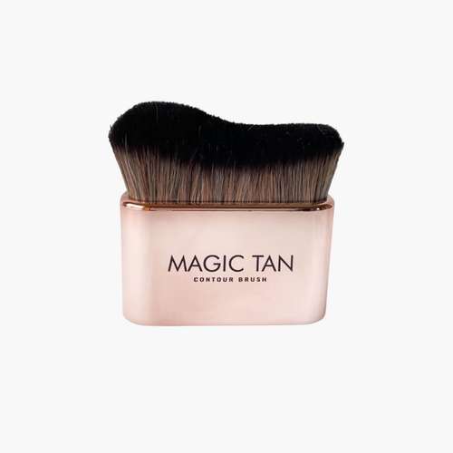 Black Magic Tan Contour Brush professional spray tan blending brush Gold Coast Brisbane Australia Wide, Dense Kabuki style tanning brush with wooden handle, Beauty therapist blending spray tan around hands feet neck and hairline, Professional tanning finishing brush for seamless results, Profile Salon Supplies Black Magic tanning accessories