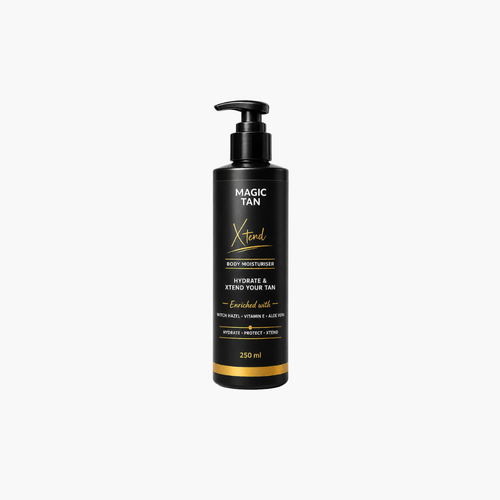 Black Magic Tan Xtend 250ml professional tan extender moisturiser Gold Coast Brisbane Australia Wide, DHA tanning aftercare cream for extending spray tan colour, Beauty therapist recommending Black Magic Tan Xtend to maintain tan, Hydrating tan maintenance moisturiser for salon clients, Profile Salon Supplies Black Magic tanning aftercare