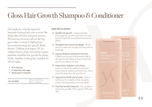 Vani-T Australia Gloss Hair Growth Range professional haircare Gold Coast Brisbane Australia Wide, Hairdresser using Vani-T hair growth products for healthy looking hair, Professional salon haircare range for shine and strength, Hair treatment products for client home care, Profile Salon Supplies Vani-T Gloss Hair Growth Range
