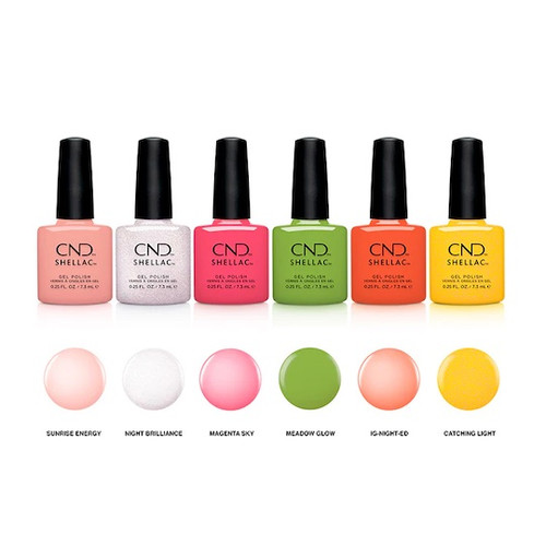 CND Shellac and Vinylux Gleam & Glow Summer 2024 collection featuring warm radiant nail polish shades inspired by lantern light celebrations