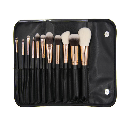 11 piece vegan friendly professional makeup brush set with synthetic bristles including face eye and lip brushes and storage case for full makeup application