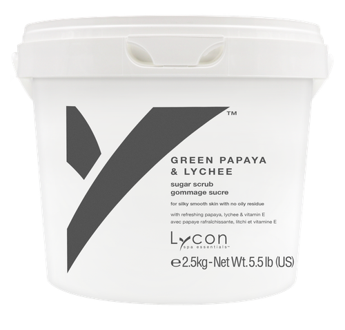 LYCON Green Papaya and Lychee Sugar Scrub, LYCON Green Papaya Lychee body scrub, LYCON professional sugar scrub, LYCON oil free sugar scrub, Green Papaya and Lychee exfoliating scrub, professional body exfoliator, LYCON spa body scrub Australia, professional salon sugar scrub Gold Coast, LYCON body care Brisbane, LYCON professional beauty supplies Australia Wide