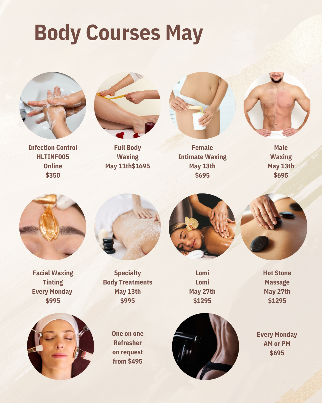 Training Dates Monthly Breakdown Body Profile Salon Supplies & Education