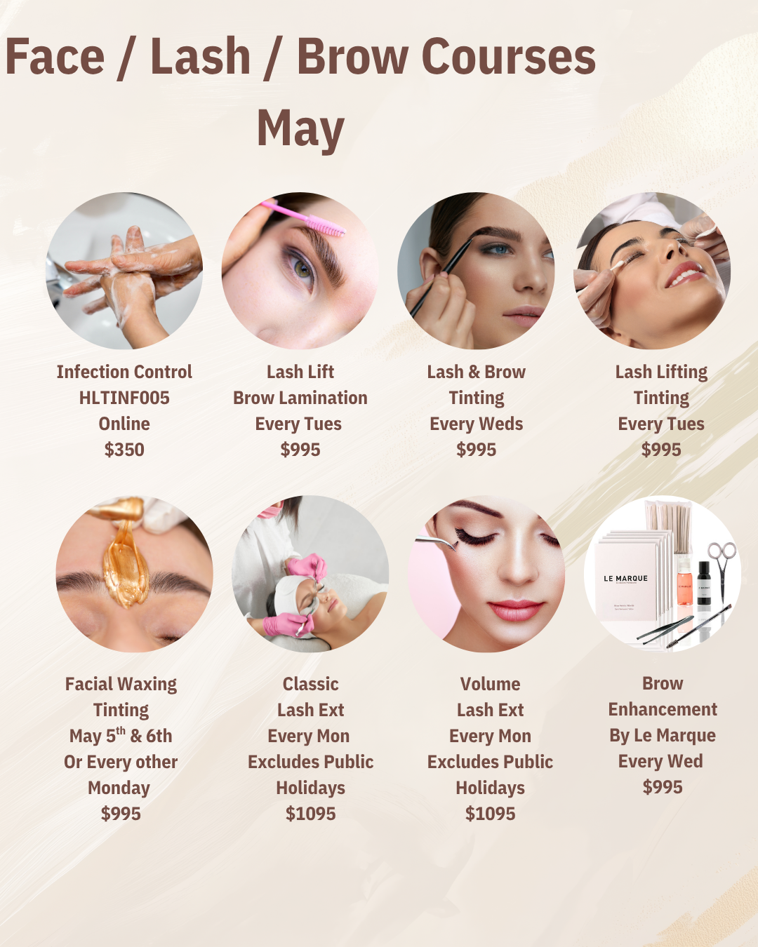Training Dates Monthly Breakdown Face, Lash and Brow Profile Salon Supplies & Education