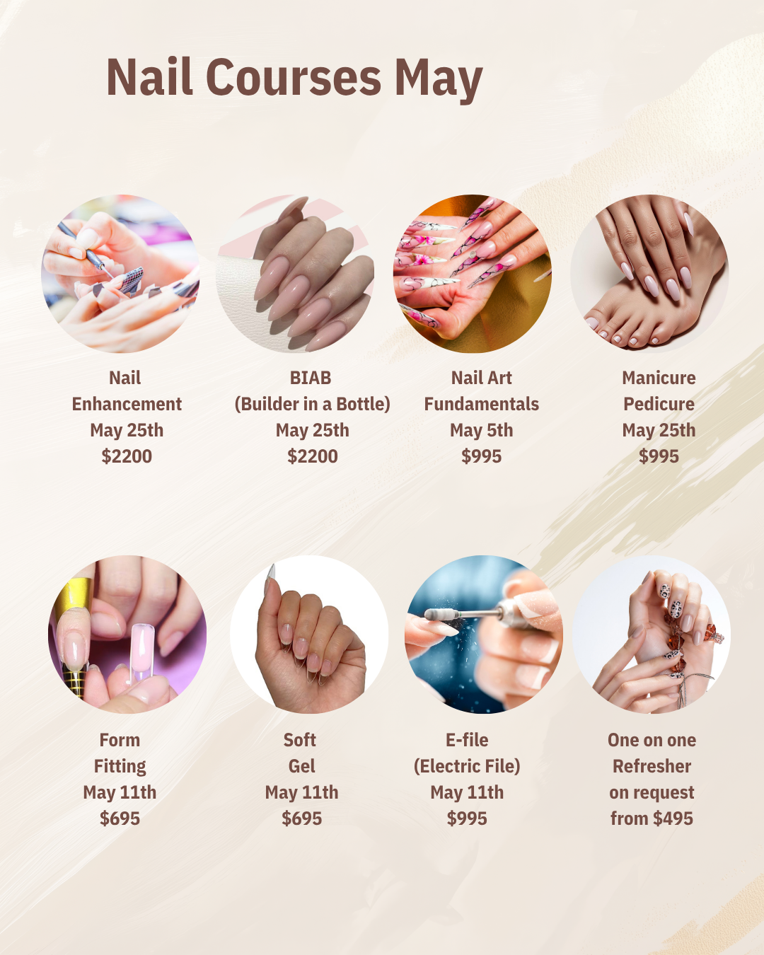 Training Dates Monthly Breakdown Nails Profile Salon Supplies