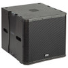 QSC KLA181 BK 18 inch 1000W subwoofer with integrated flying hardware angled view. EMI Audio