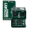 RADIAL ProAV1 passive DI for AV with stereo-to-mono mix, RCA, 35mm and XLR inputs front and back view EMI Audio