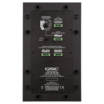 QSC AD S.SUB BK 6.5 inch Dual voice coil black subwoofer back panel. EMI Audio