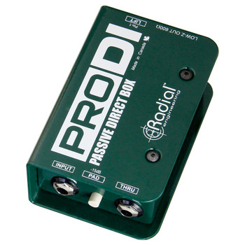 RADIAL ProDI passive DI for high output acoustic, guitar bass & keyboards angled view EMI Audio