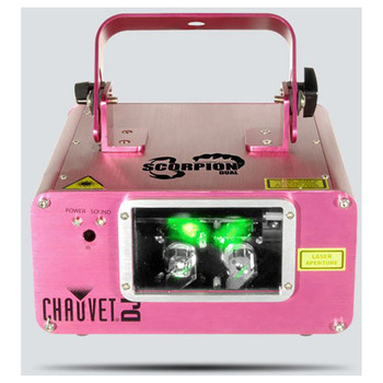 CHAUVET Scorpion Dual dual FAT BEAM aerial effect laser pink direct front view with green light shining